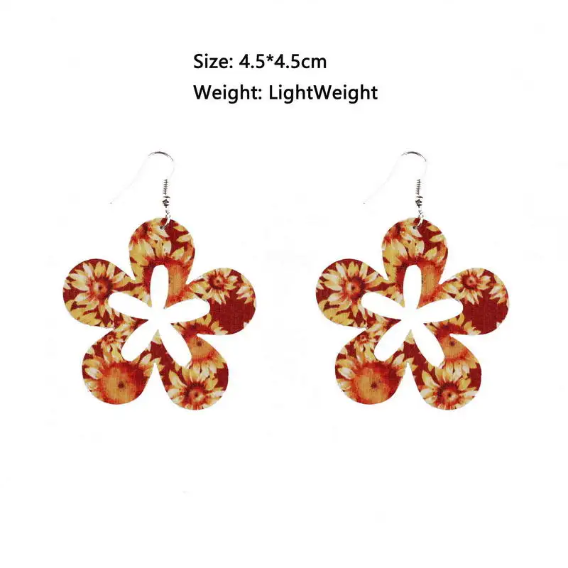 

ZWPON Fashion Rainbow Five Flower Hollow Vegan Leather Drop Earrings Summer Sunflower PU Leather Earrings for Woman Jewelry