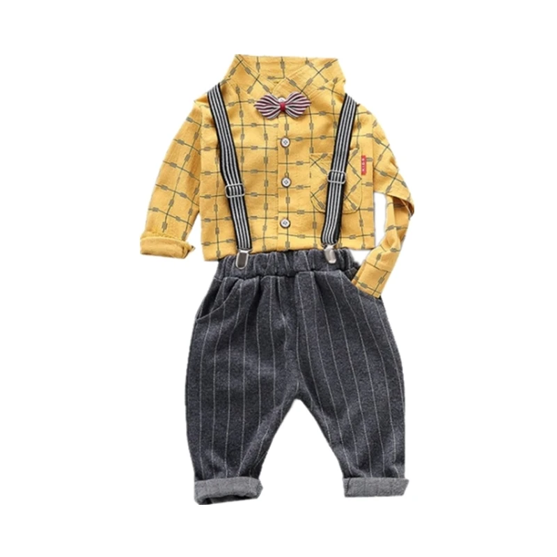 

Новинка весна-осень детская одежда для джентльмена полосатая рубашка с галстуком Комбинезон Брюки 2 шт./компл. детская модная спортивная од...