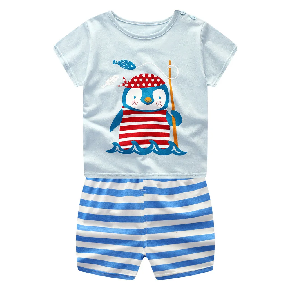 Baby Boys Girls Short Sleeve Cartoon Tops Shirt Pants Outfits Set Casual | Детская одежда и обувь