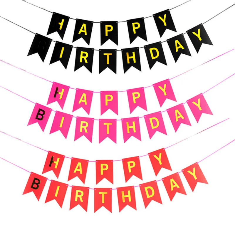 

13 Flags Happy Birthday Banner Letter Print Shining Paper Bunting Garland For Kids Adults Birthday Party Decorations Supplies