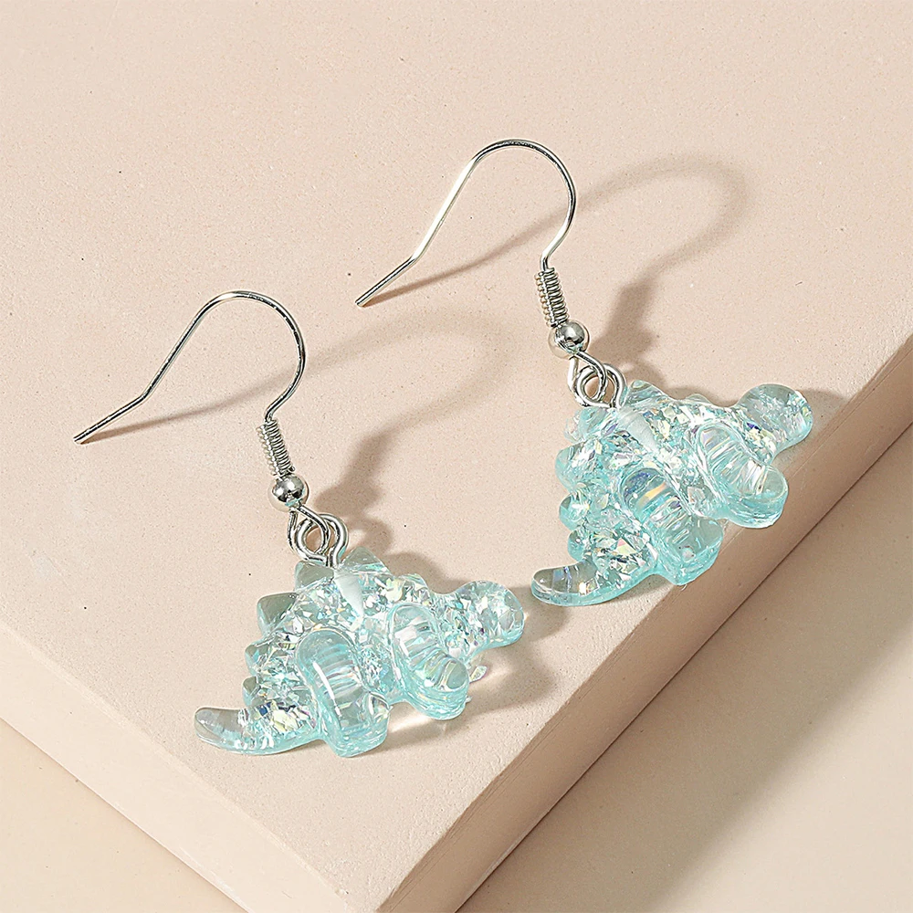 

New Design Cute Dinosaur Drop Earrings Resin Funny Colorful Animal Acrylic Earrings Drops For Women Girls Ear Popular Jewelry