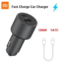 Original Xiaomi 100W Car Charger Dual USB Quick Charge Car Charger USB-A USB-C Dual Output LED Light With Cable