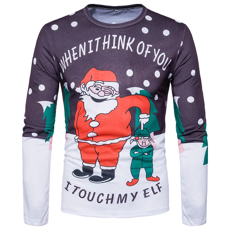 

Christmas New Autumn T-shirt Men 3D Printed Long Sleeve TShirts Fashion Christmas Day Pattern Men Tops Tees High qulaity