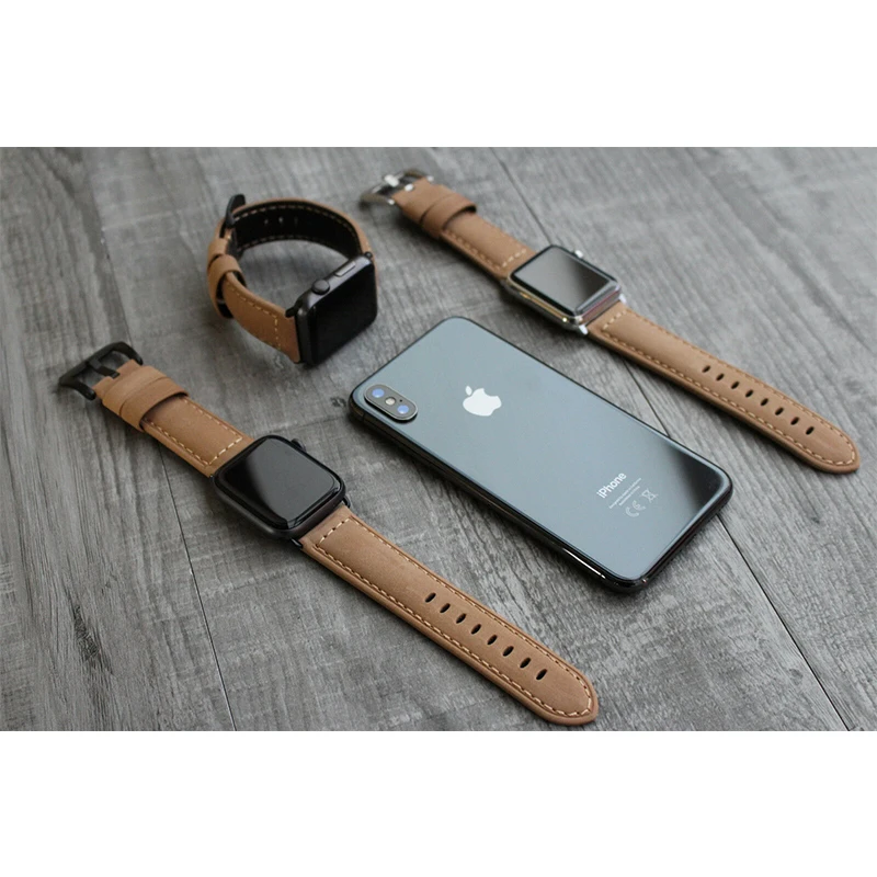 Ремешок высокого качества для Apple Watch 42/ 44 мм 38/40 коричневый кожаный браслет из