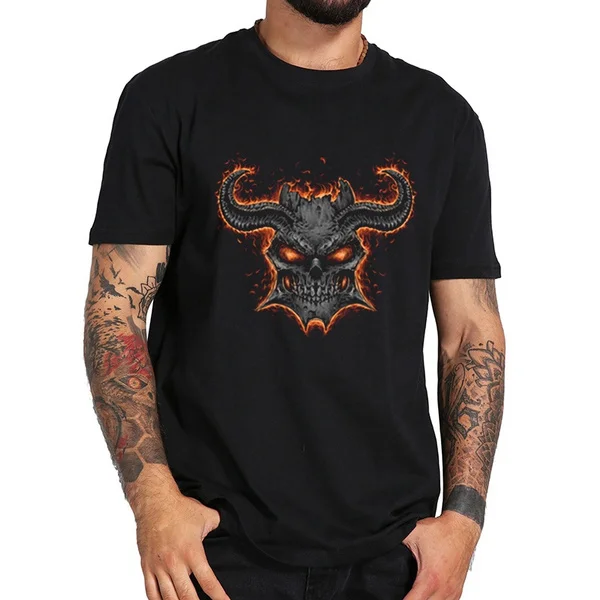 

demonic skull T-shirts Men O-neck Cotton Streetwear Casual Tops Tees Hip Hop Short Sleeve Fashion Tshirt