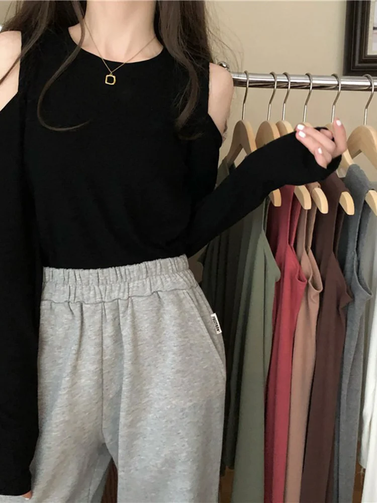 

White short top women's 2021 new slim fit inner bottom shirt design off shoulder long sleeve T-shirt