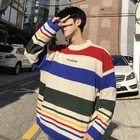 Модный повседневный мужской свитер на весну и осень, новый свободный пуловер в полоску, черно-белый личный молодежный популярный