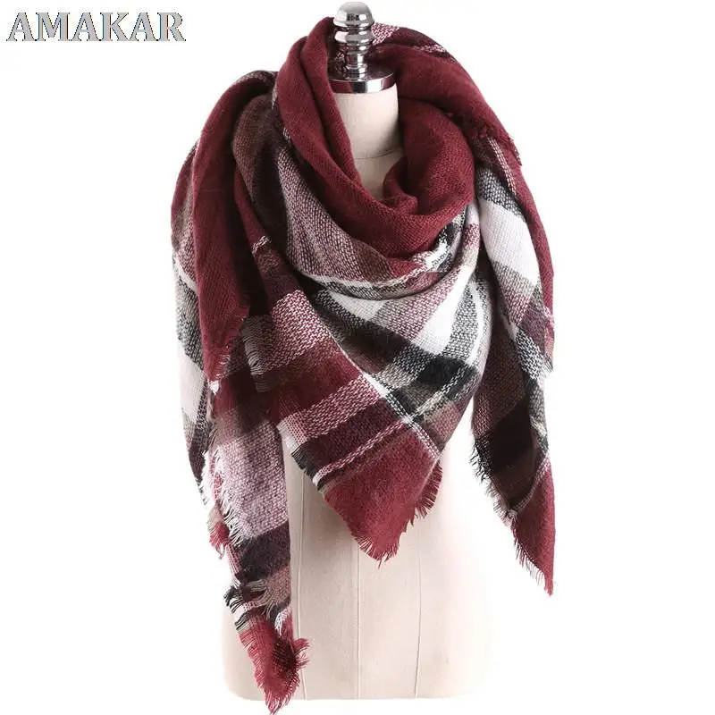 

2021 knitted spring winter women scarf plaid warm cashmere scarves shawls luxury brand neck bandana pashmina lady wrap