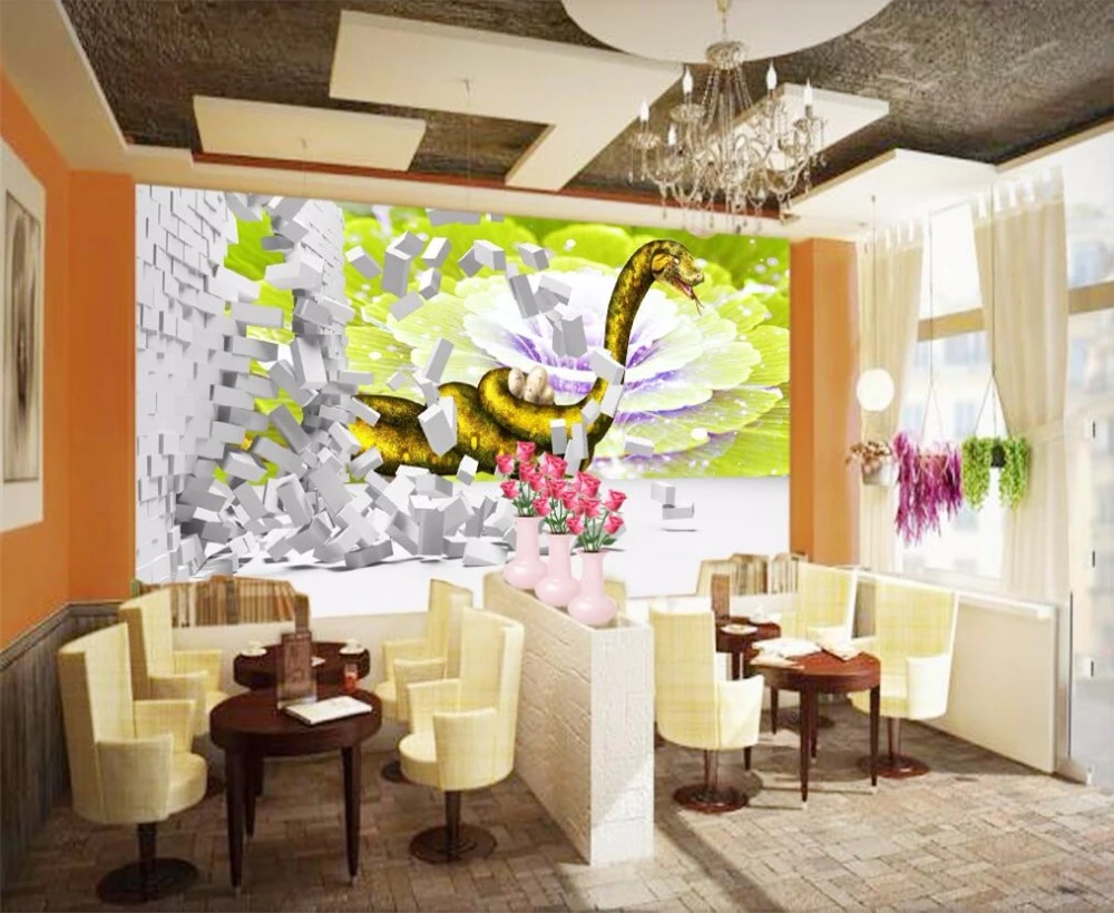 Большие пользовательские обои beibehang Модный золотой питон крутой 3D фон для