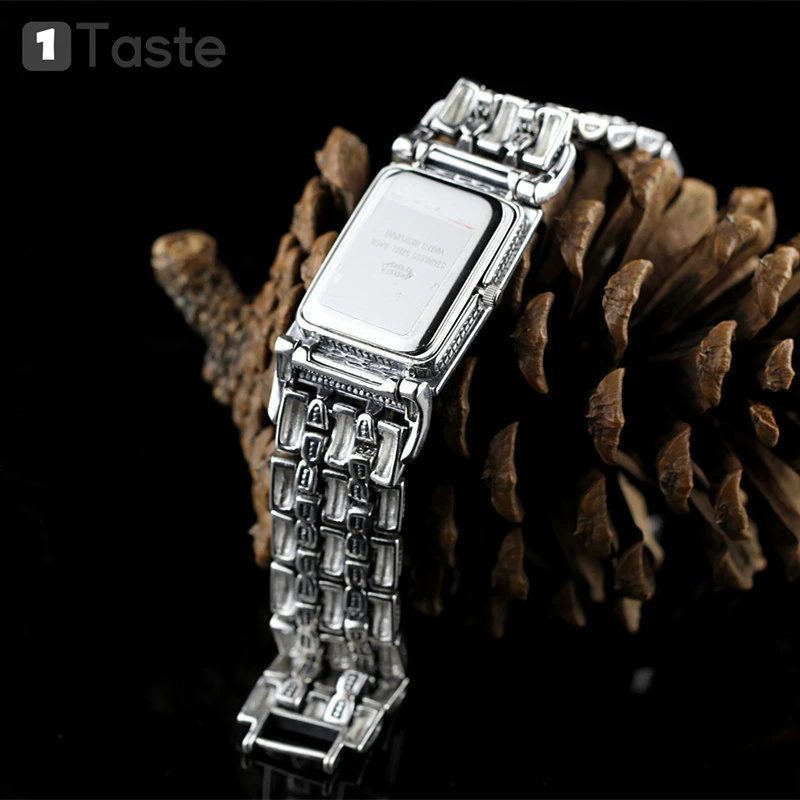 ONE TASTE 925 пробы тайские серебряные часы браслет для мужчин Модные Винтажные
