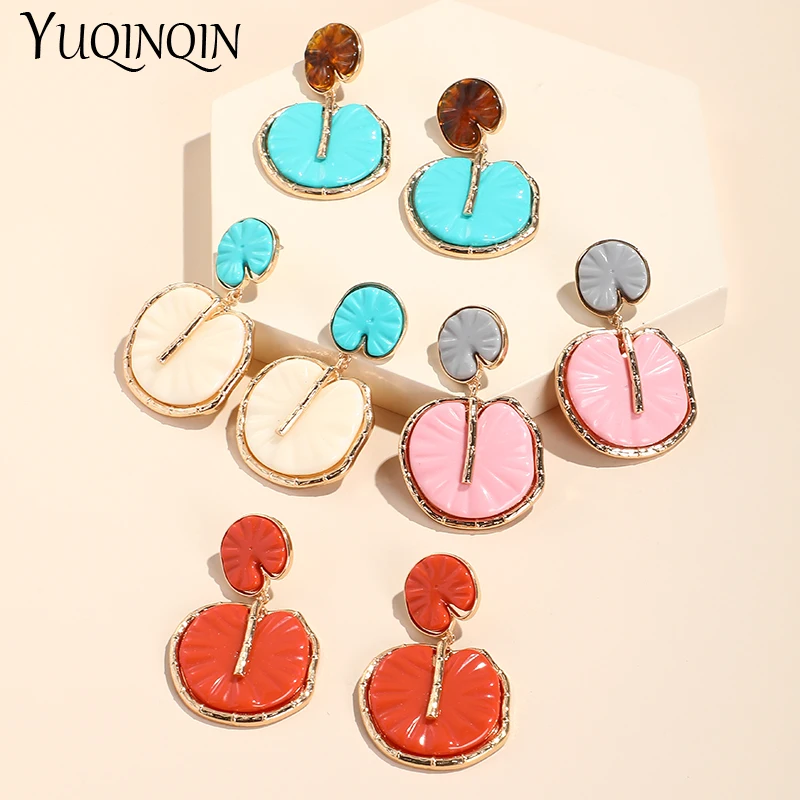 

Large Acrylic Long Earrings for Women Big Lotus Leaf Trendy Dangle Drop Earings Geometric Round Fashion Jewelry Female Trendy