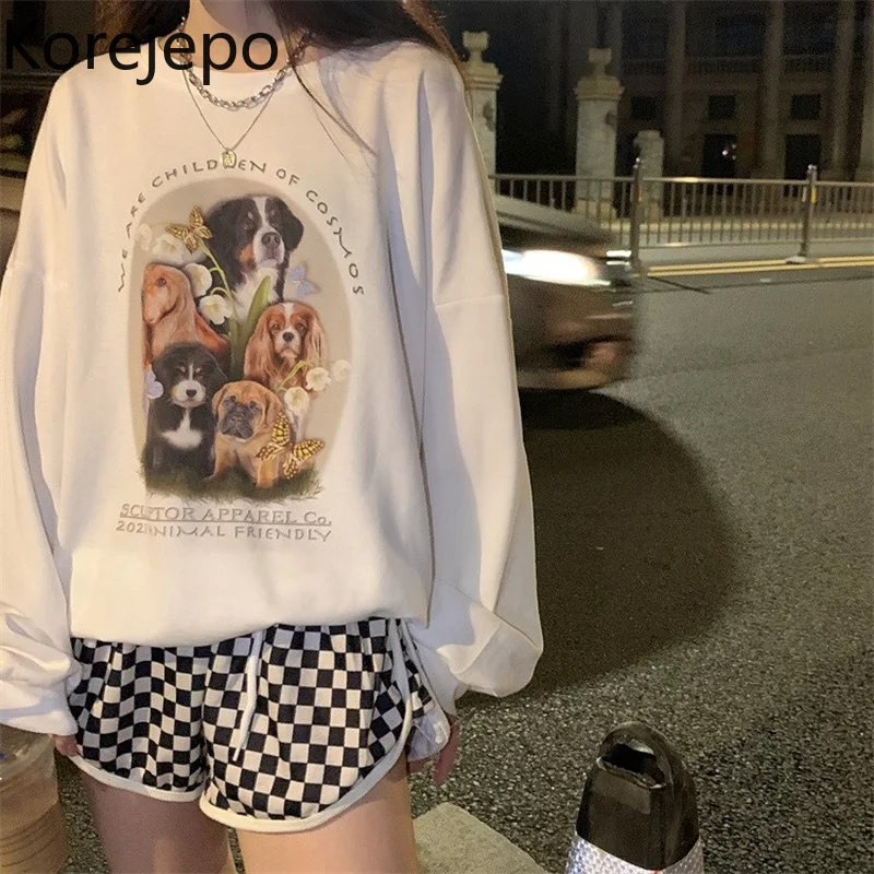 

Korejepo Ins Retro Lazy Style Sweatshirts Coat Women's Clothing 2021 Autumn New Loose Long Sleeved Hoodless Round Neck Top