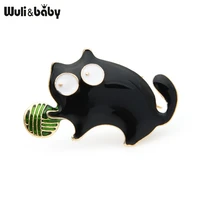 wulibaby cute small fat playing ball cat brooches women alloy enamel cat animal party casual brooch pins