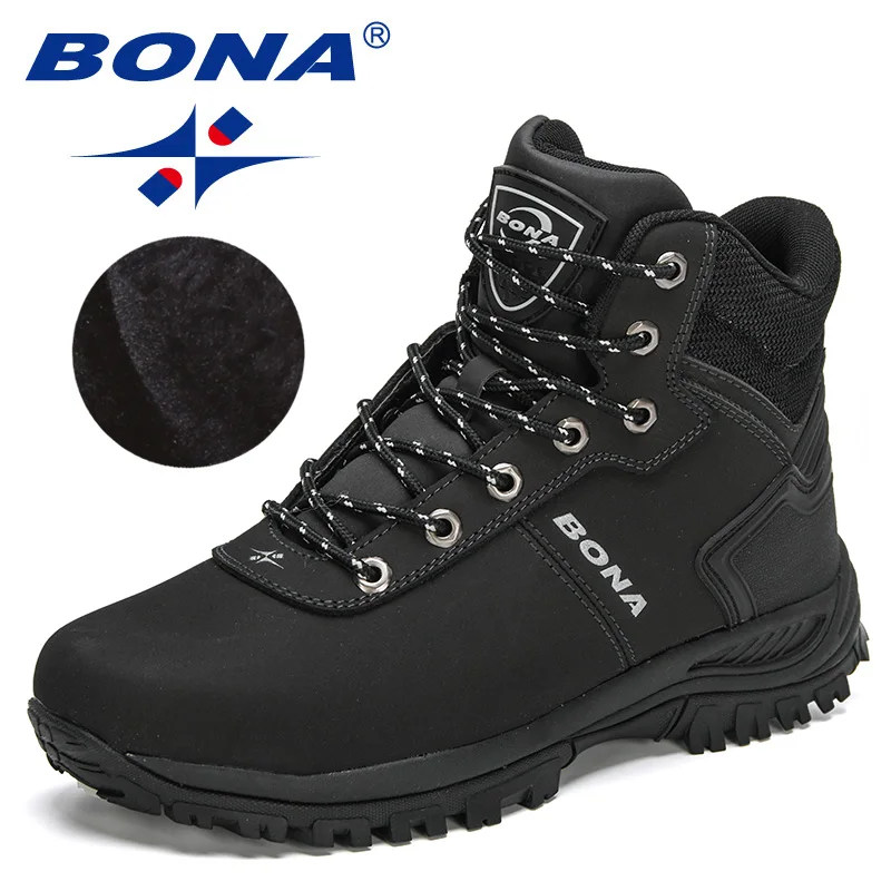 BONA 2022 New Designers Popular Winter Snow Ankle Boots Men Nubuck Leather High Top Super Warm Plush Boots Man Hiking Boots Soft