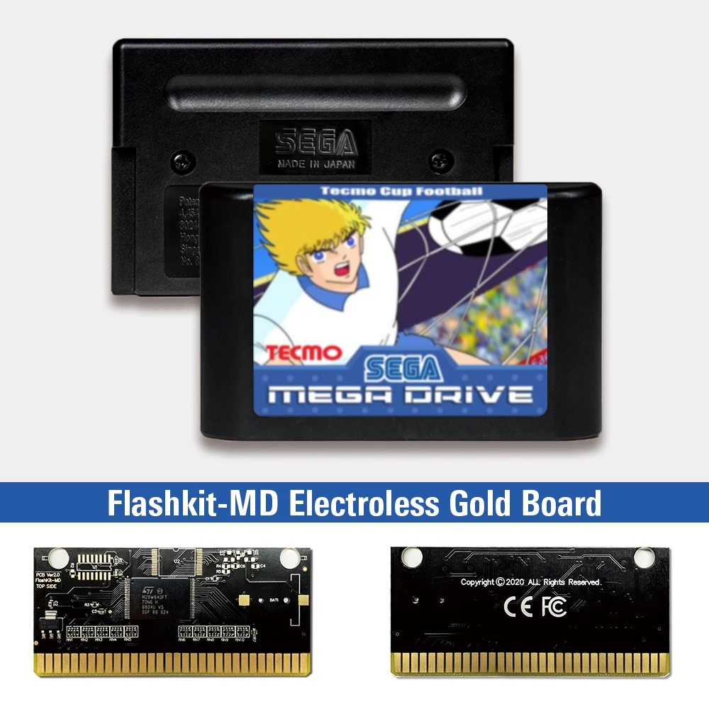 

Tecmo чашки Футбол-EUR ярлык Flashkit MD никелевое золото схема на основе печатной платы для Sega Genesis Megadrive игровая консоль