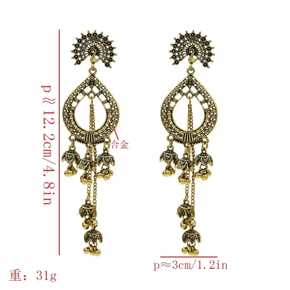 Богемные винтажные цыганские капли воды полый Павлин Jhumka бахромой Золотой Цвет