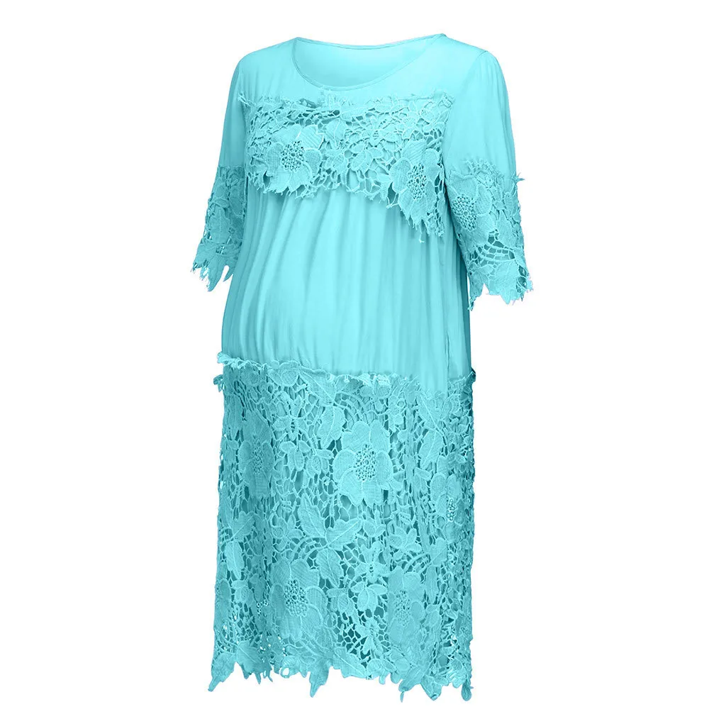 

Women Sexy Maternity Dress Pregnancy Women's Ruffles Lace Dress Floral Hollow Dresses Summer Casual Lace Breastfeeding Dress #43