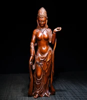 9china folk collection old boxwood auspicious tianmu guanyin bodhisattva office ornaments town house exorcism