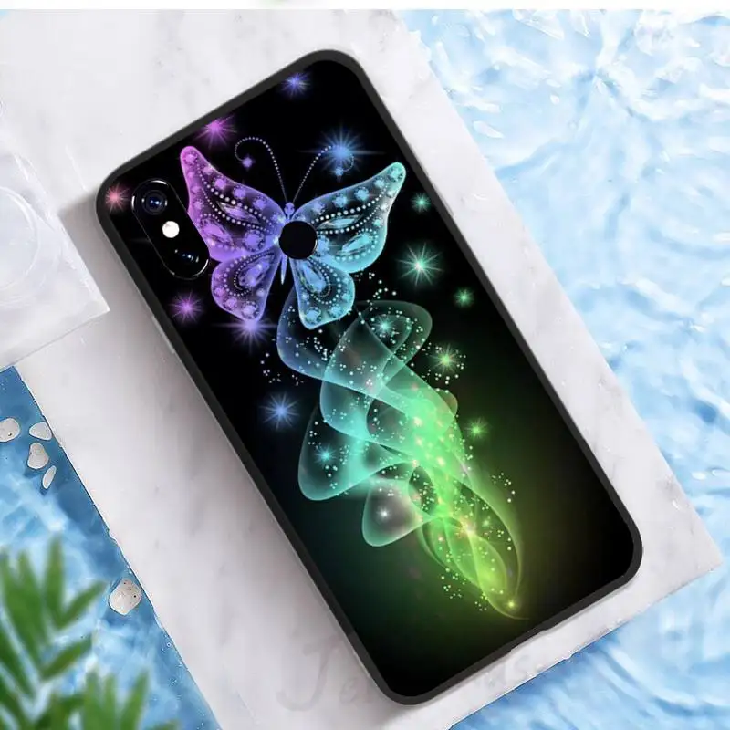 

flying Colorful butterfly Black art Phone Case For Xiaomi Redmi note 7 8 9 t k30 max3 9 s 10 pro lite