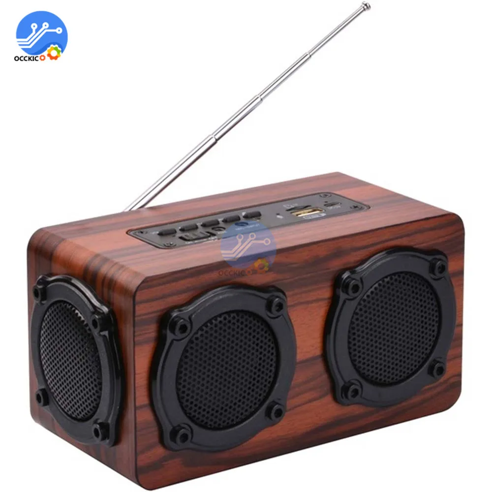 Портативная деревянная Беспроводная bluetooth колонка ретро стерео сабвуфер Hi Fi FM