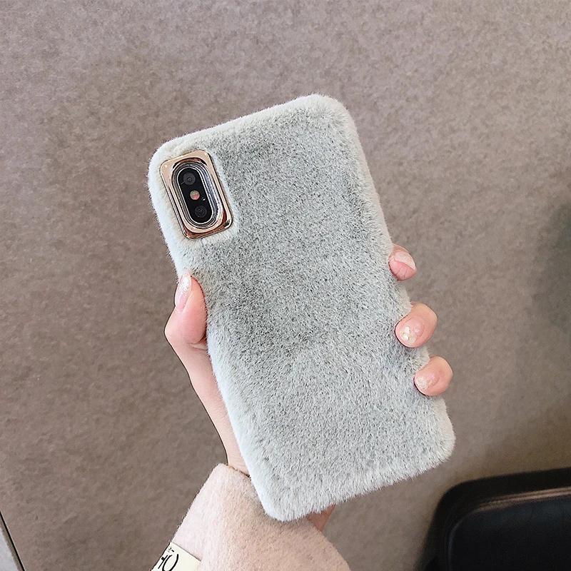 GY Короткие Плюшевые Меховые чехлы для телефонов Iphone 11 Pro Max 8 7 6 6S Plus Xr Xs Max X, осенне-зимняя теплая задняя крышка Coque Fundas - Цвет: GY