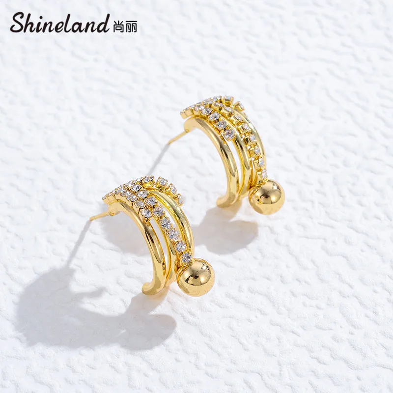 

Shineland Trendy Unusual Ball Metal Drop Dangle Earrings For Women Party Zircon Geometric Brincos Fashion Jewelry Wholesale Gift