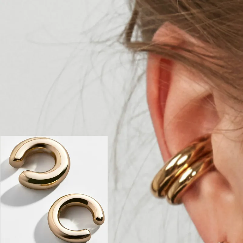 

2020 Fashionable and Simple Metal Gold Female Cartilage Clip Ear Round Ear Cuff Beautiful Girl Jewelry Earrings