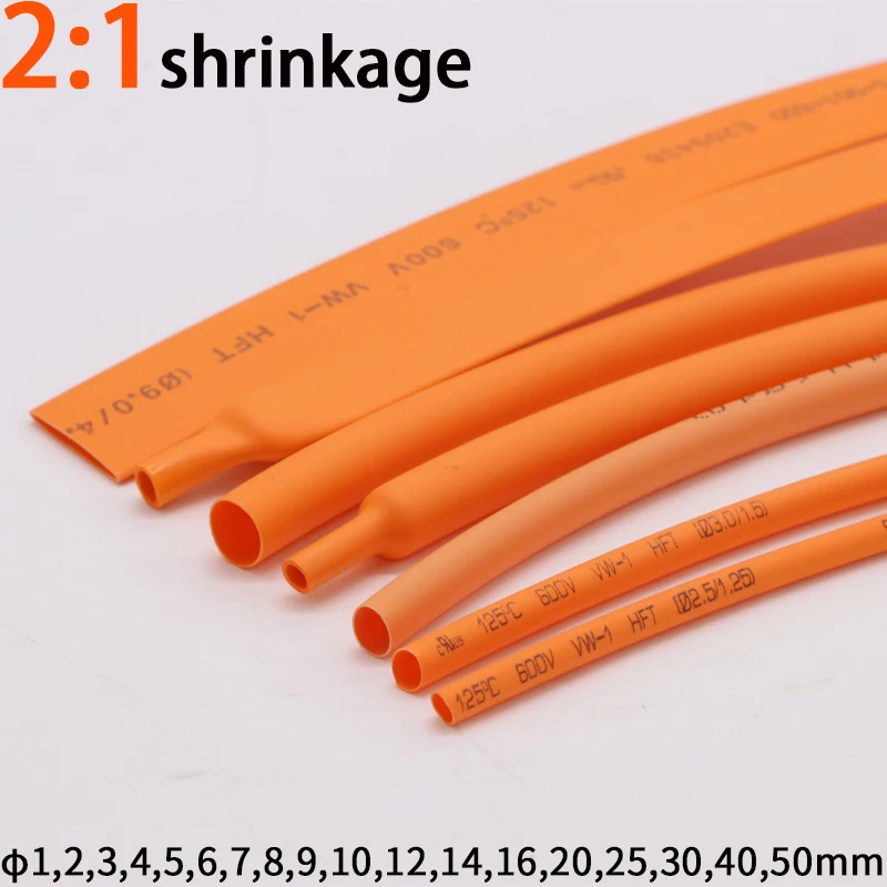 

1M Orange Dia 1 2 3 4 5 6 7 8 9 10 12 14 16 20 25 30 40 50 mm Heat Shrink Tube 2:1 Polyolefin Thermal Cable Sleeve Insulated