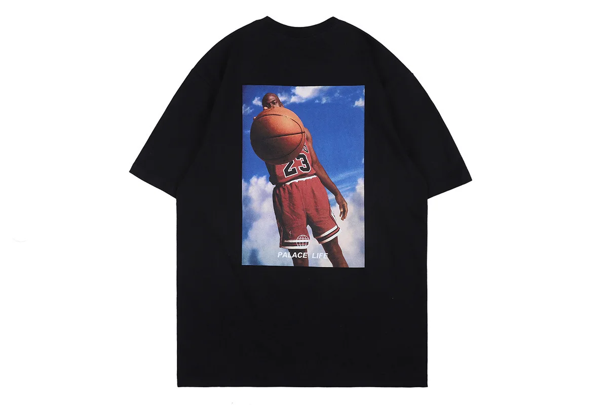 

Life fashion brand short sleeve basketball star chest letter printing casual loose round neck T-shirt for men