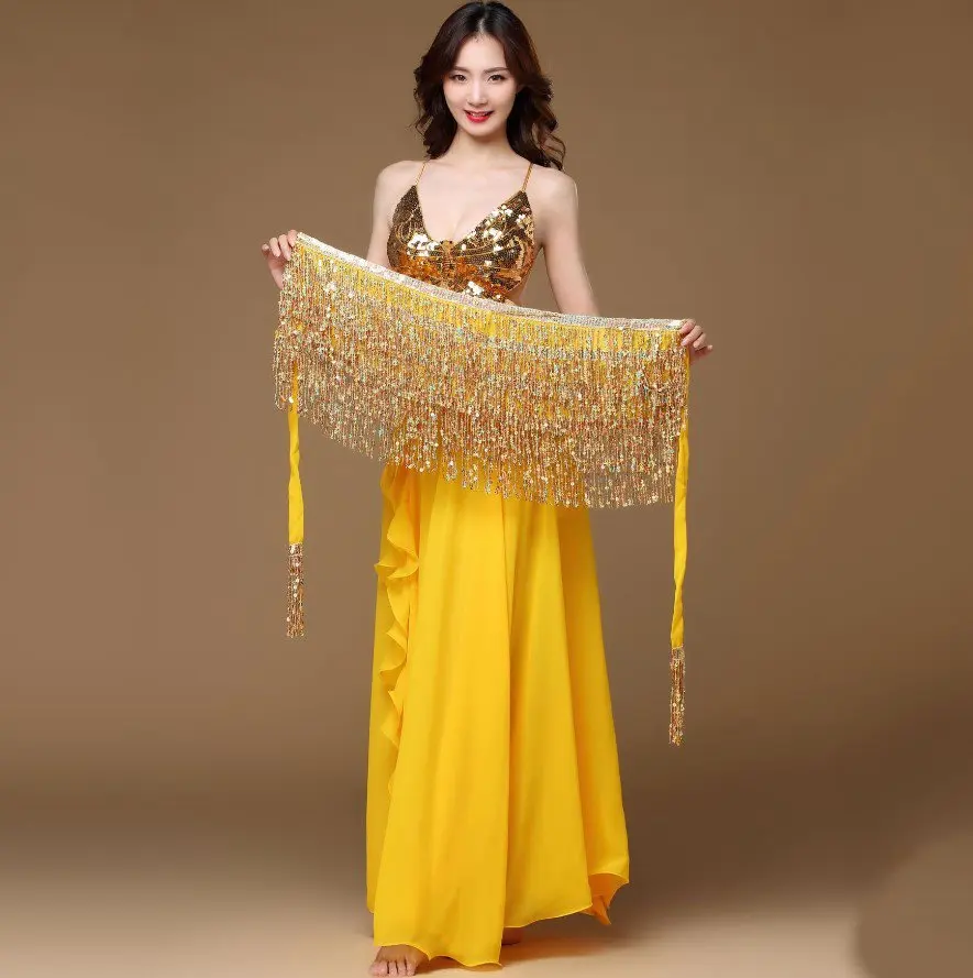 

Женский ремень для танца живота, аксессуар для танца живота с блестками и кисточками, треугольный платок для костюма, шифоновый шарф с бахро...