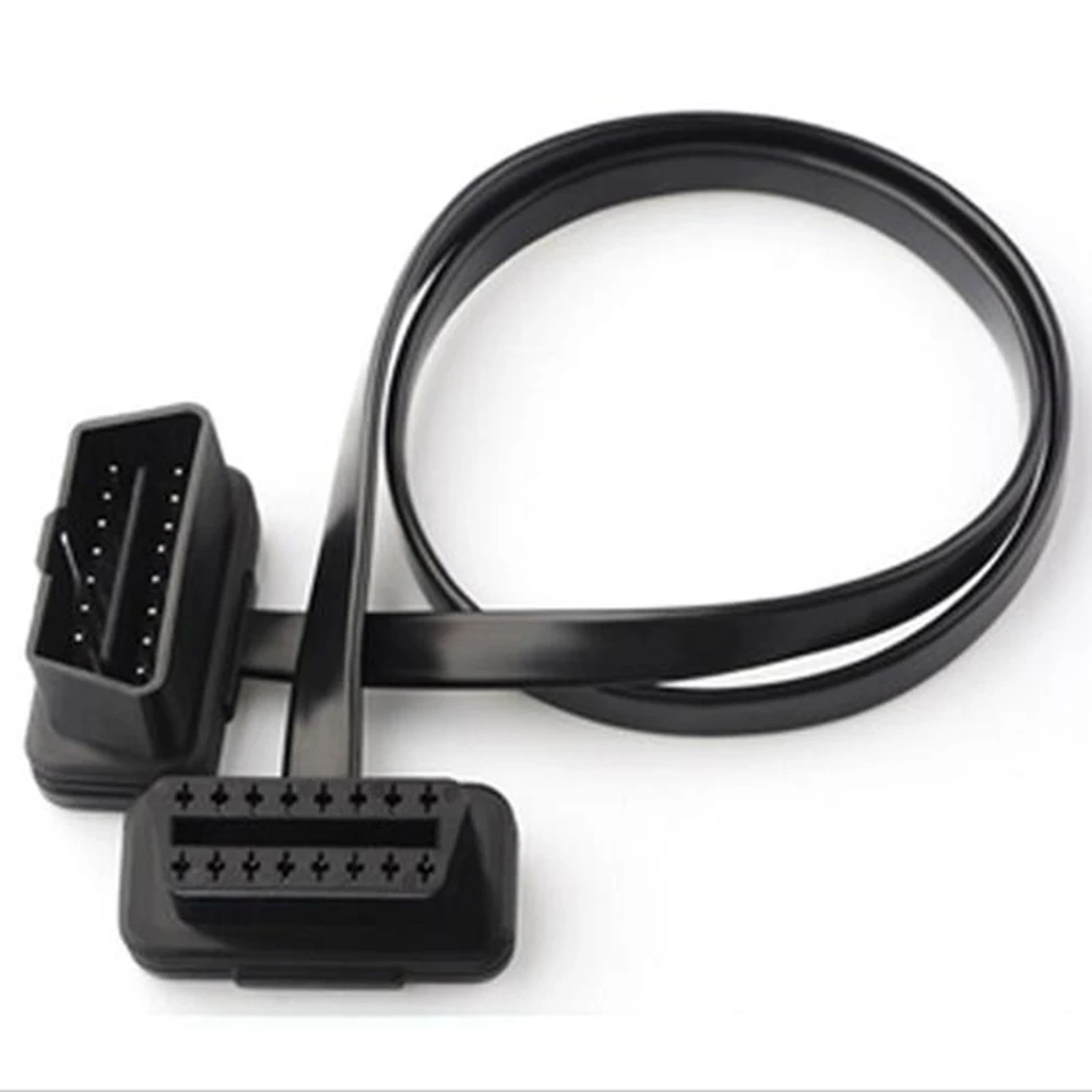 Плоский тонкий как лапша OBDII OBD2 16Pin ELM327 штырь-гнездо удлинитель локтя OBD 2 Адаптер