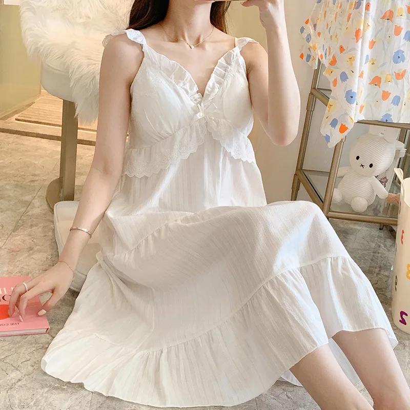 Sweet Court Nightdress Female Summer Princess Wind Day Lace Up Bra Sling Nightgown Sexy Nightwear Female Sleepwear Home Dress