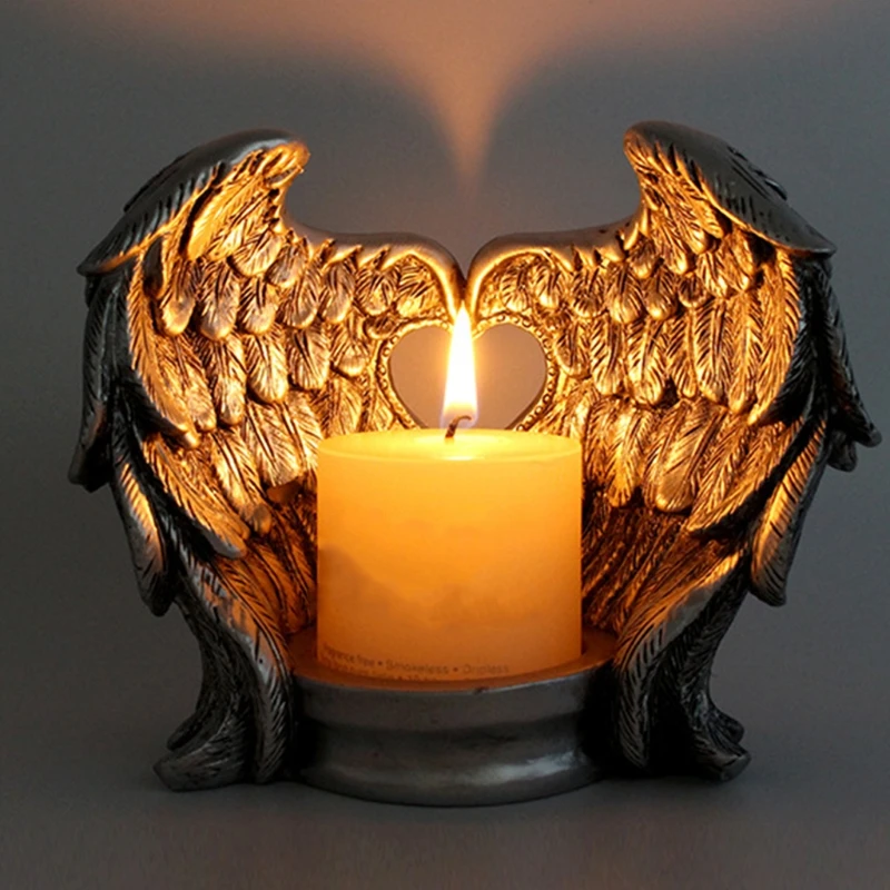 Resin Angel Wings Candle Holder with Candlestick Cup for Home Living Room Dining Table Romantic Dinner Decoration