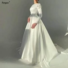Женское атласное платье It's yiiya, белое платье в мусульманском стиле с длинным рукавом, расшитое бисером, с цветами в винтажном стиле на лето 2019
