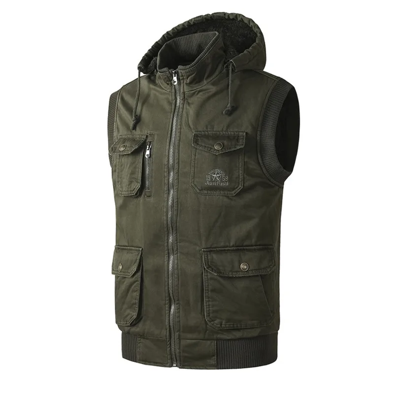 

2021 Autumn Winter Men Military Vest Padded Plush Thickened Casual Slim Tactical Man Sleeveless Jacket Male Windbreaker Outwear
