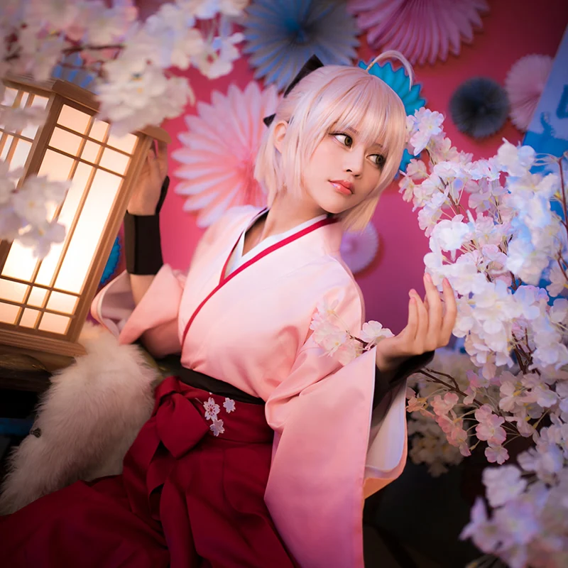 

Аниме FGO Fate Grand Order Sakura Saber Okita Souji Kendo Uniform Косплей Костюм Полный комплект кимоно костюм на Хэллоуин