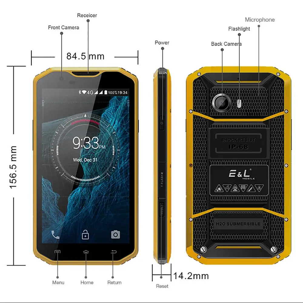 E & L Proofing W8 смартфон с 5 дюймовым дисплеем восьмиядерным процессором MTK6753 ОЗУ 2 Гб