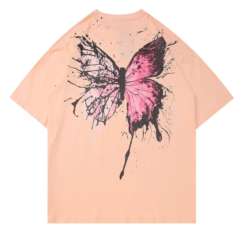 

Dropshipping Graffiti Ink Butterfly Printed Tshirts Tops Couples Streetwear Hip Hop Fashion Casual Men's Short Sleeve Tee Shirts