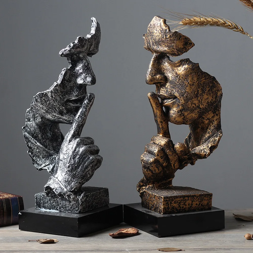 Абстрактная скульптура статуэтка украшения из смолы тишина золото украшение для