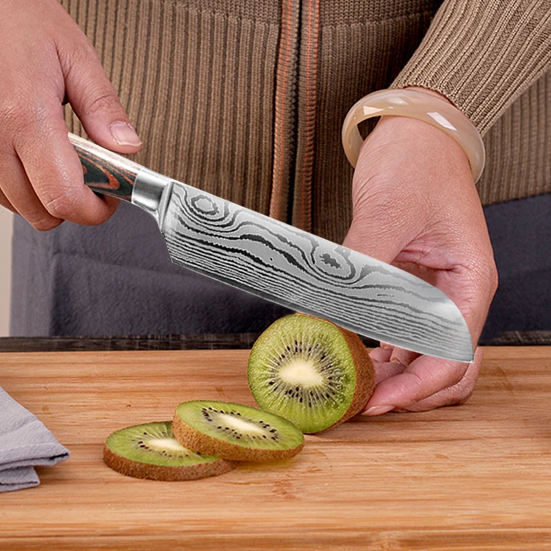 Набор кухонных ножей из дамасской стали 440C японские шеф повары сантоку мясные