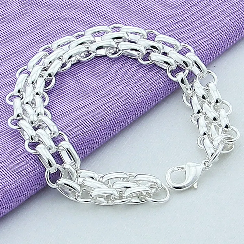 

New Arrival 925 Silver Jewelry Three Row Round Charm Bracelet Bangle Trendy Jewelry for Woman Gift