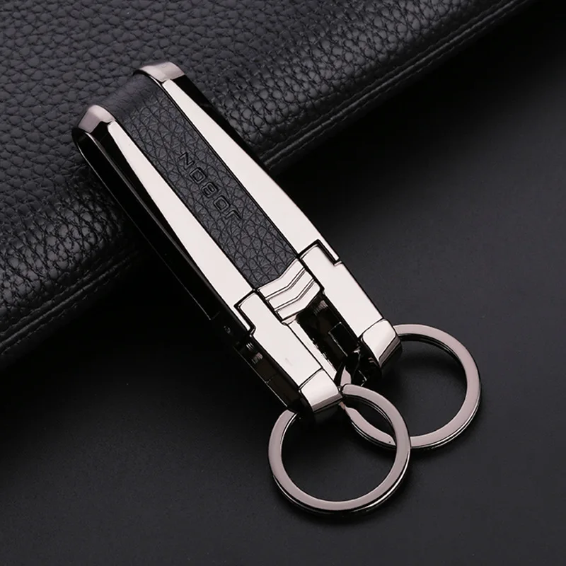

Durable Car Keychain Hook Zinc Alloy Double Buckle Belt Keychain High-end Men's Creative Personality Anti-lost Auto Keyring