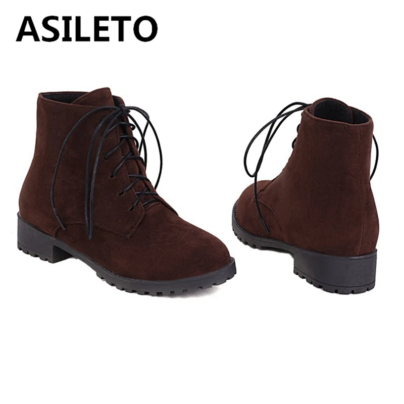 

ASILETO большой 33-46 зима 2021 Новая женская обувь осень зима короткие плюшевые мотоциклетные сапоги на шнуровке женские сапоги F1319