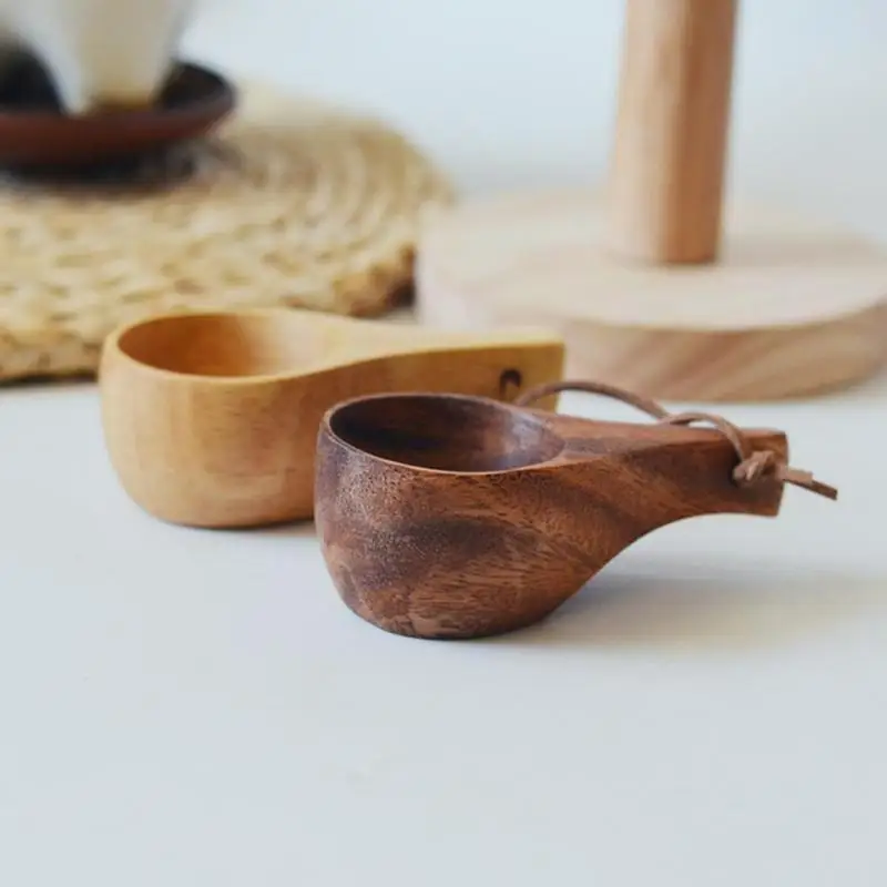 

2022 Finland Tea Cup Rubber Wood Small Wooden Mug Single Coffee Cups Wholesale Household Kitchen Supplies Hole Water K5A9