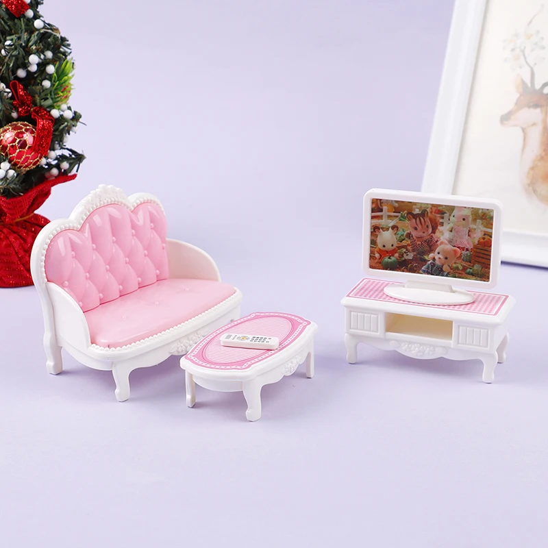 

Набор мебели для кукольного домика, гостиной, телевизора, дивана, стула, стола, стиль принцессы, розовый