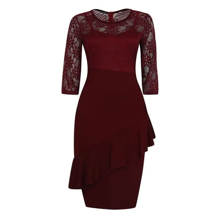 

Knee Length Mother Bride Dresses For Wedding Guest Special Occasion Cocktail Elegant Lace Ruffle Pencil Dress Plus Size