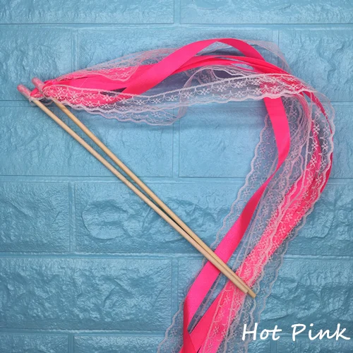 Hot Pink and Lace 50 шт. свадебные ленты палочки скручивающаяся лента для танцев реквизит лента на палочке с кружевом DIY Свадьба День Рождения Вечеринка подарки - Цвет: Hot Pink and Lace