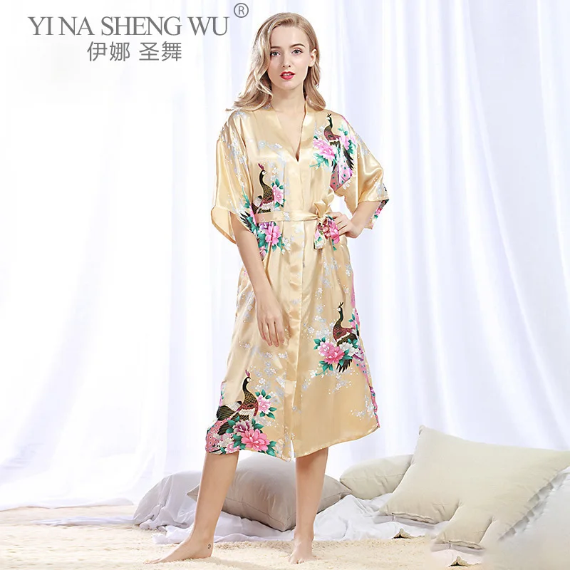 Women Robes for Brides Wedding Robe Sleepwear Pijama Casual Bathrobe Animal Rayon Long Nightgown Japanese Kimono Home Wear | Тематическая