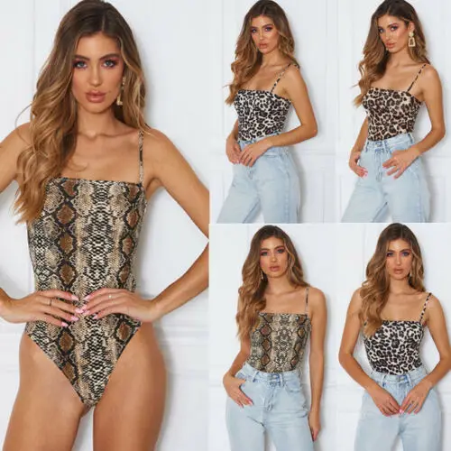 

New Arrival Fashion Women Leopard Bodycon Bodysuit Sleeveless Bandage Jumpsuit Romper Leotard Top