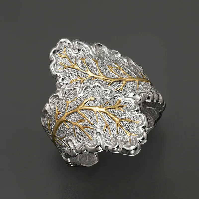 

925 Sterling Silver Female Fashion Big Rings Golden Flower Elegant Circle Rings for Man Woman Punk Jewelry Rings
